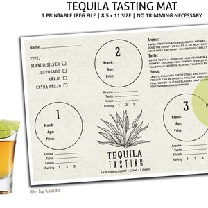 Tapete de degustação de tequila horizontal - Tapete de degustação de tequila - Classificação de tequila - Cartão de pontuação de tequila - Notas de degustação de tequila - Tequila - Fiesta - Para impressão
