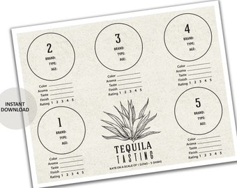 Tequila Verkostungsmatte - Tequila Party - Tequila Bewertung - Tequila Score Card - Cinco De Mayo - Tequila Verkostungsnotizen - Fiesta Party - Printable