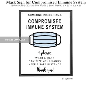 Printable Immunocompromised Person Inside Mask and Distance Sign - High Risk Mask Sign - Poster - Sign - Wear A Mask and Keep Safe Distance image 1
