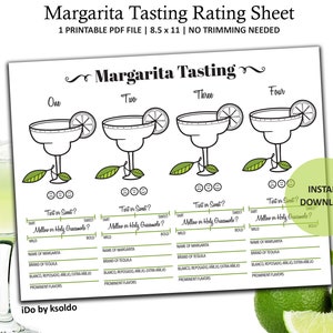 Margarita Tasting Rating Sheet - Margarita Score Card - Margarita Tasting - Margarita Tasting Notes - Tequila Tasting - Printable - Download