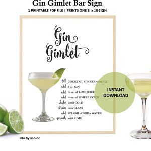 Insegna del bar Gin Gimlet - Gin Gimlet - Cocktail Gin Gimlet - Ricetta del cocktail Gin - Bevanda miscelata - Gin - Stampa digitale - Insegna - Arte - Stampabile