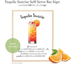 TEQUILA SUNRISE Cocktail Self-Serve Bar Sign - Tequila Sunrise Recipe - Tequila Sunrise - Make Your Own Tequila Sunrise - Cocktail Bar Sign