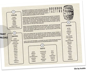 Guía de degustación de bourbon imprimible - Notas de degustación de bourbon - Tarjeta de puntuación de bourbon - Calificación de bourbon - Tapete de degustación de bourbon - Cata de bourbon - Descargar