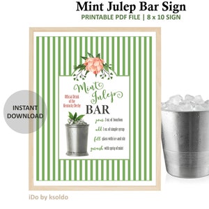 Mint Julep Kentucky Derby Bar Sign - Mint Julep Bar Sign - Kentucky Derby Sign - Kentucky Derby Party - Derby Bridal Shower - Ricetta Mint Julep