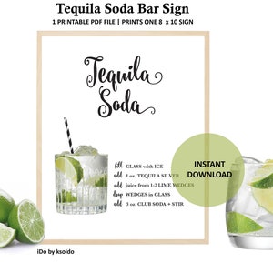 TEQUILA SODA Bar Sign - Tequila Soda - Tequila Soda Cocktail - Cocktail Recipe - Tequila Mixed Drink - Digital Print - Bar Sign - Printable