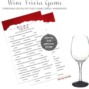 Wine Trivia Game - Wine Tasting Game - Wine Party - Wine Tasting - Wine Bridal Shower - Wine Birthday - Party - Printable - Instant Download