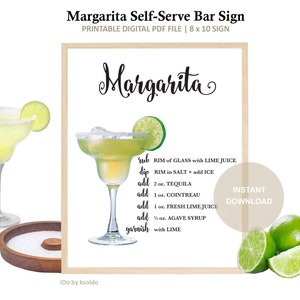 Printable Margarita Self Serve Bar Sign Margarita Drink Recipe ...