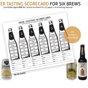 Bierscorekaart voor zes - Bierproeverij - Bierbeoordelingsblad - Ambachtelijke bierproeverij - Bierbash - Bierproeverijnotities - Bierbeoordeling - Afdrukbaar