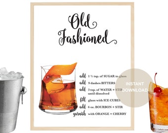 Printable Old Fashioned Self Serve Bar Sign - Old Fashioned Drink Recipe - Old Fashioned Cocktail Recipe -Old Fashioned -Bar Sign -Printable