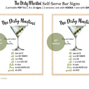 Printable DIRTY MARTINI Self Serve Bar Sign - Dirty Martini Drink Recipe - Dirty Martini Cocktail Recipe -Dirty Martini -Bar Sign -Printable