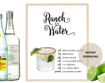 Printable Ranch Water Self Serve Bar Sign -Ranch Water Drink Recipe -Ranch Water Cocktail Recipe -Ranch Water -Cocktail -Bar Sign -Printable