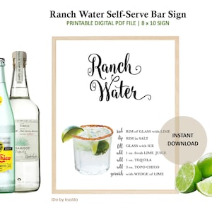 Printable Ranch Water Self Serve Bar Sign -Ranch Water Drink Recipe -Ranch Water Cocktail Recipe -Ranch Water -Cocktail -Bar Sign -Printable