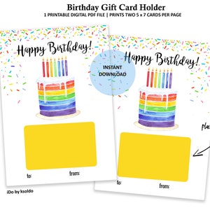 Rainbow Birthday Cake With Sprinkles Gift Card Holder - Rainbow Birthday Gift Card Holder - Rainbow Cake Birthday Card - Birthday Printable