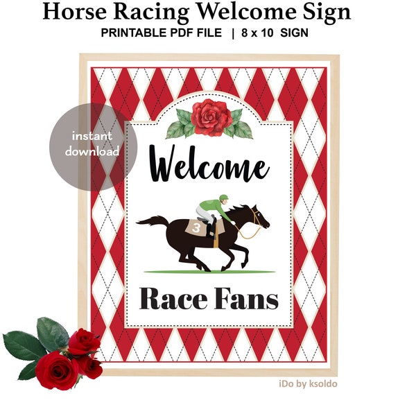 Welcome Race Fans - Kentucky Derby Welcome Sign - Kentucky Derby Party - Kentucky Derby Decoration - Derby Decor - KY Derby -Printable -Sign