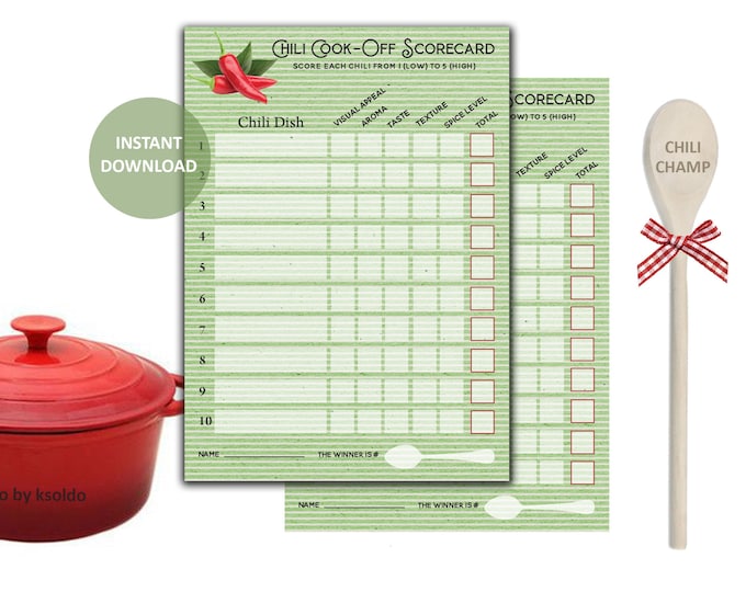 Printable Chili Cook off Scorecards Chili Cook-off Chili Tasting Chili ...