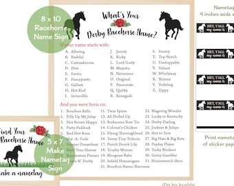 What's Your Derby Racehorse Name - Racehorse Name Game with Name Tags & 2 Signs - Kentucky Derby Game - Kentucky Derby Party - Printable
