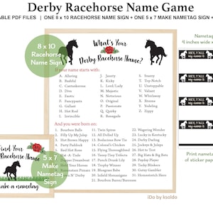 What&#39;s Your Derby Racehorse Name - Racehorse Name Game with Name Tags & 2 Signs - Kentucky Derby Game - Kentucky Derby Party - Printable