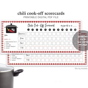 Chili Kochen Off SCORECARDS - Chili Kochen - Off - Chili Voting Ballot -Chili Bewertung -Chili Verkostung -Best Chili Contest -Koch Contest-Printable