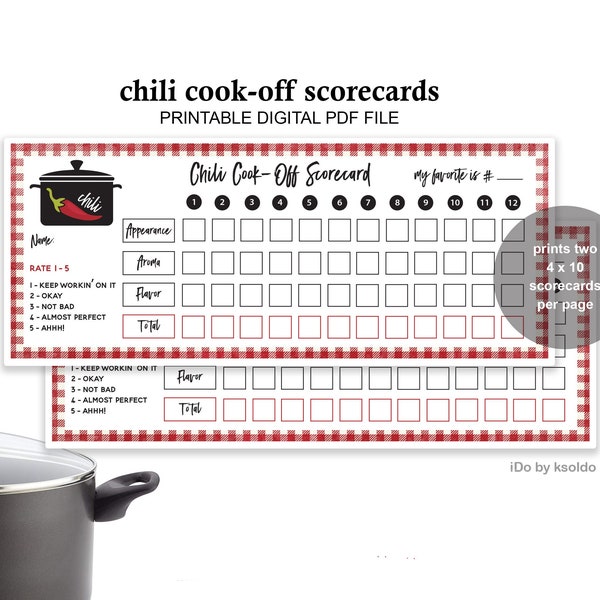 Chili Cook Off SCORECARDS - Chili Cook-Off - Chili Voting Ballot -Chili Rating -Chili Tasting -Best Chili Contest -Cooking Contest-Printable