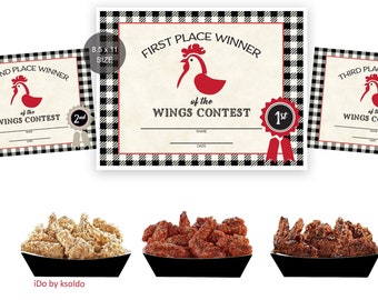 WINGS COOK OFF Zertifikate für den ersten, zweiten und dritten Preis - Wings kochen Aus Sieger-Sieger - Wings-Preis-Zertifikate -Wings Contest Printable -Wings