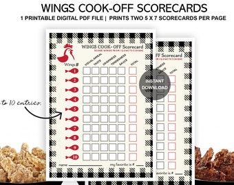 WINGS COOK-OFF Scorecards for 10 Entries - Wings Cook Off - Wings Tasting - Wings Contest - Wings Competition - Voting Ballots - Best Wings