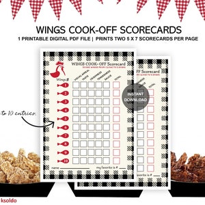 WINGS COOK-OFF Scorecards for 10 Entries - Wings Cook Off - Wings Tasting - Wings Contest - Wings Competition - Voting Ballots - Best Wings