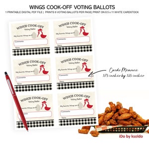 EASY Wings Cook Off VOTING BALLOTS - Wings Competition - Wings Contest - Wings Challenge - Wings Cook Off -Pick Your Favorite -Chicken Wings