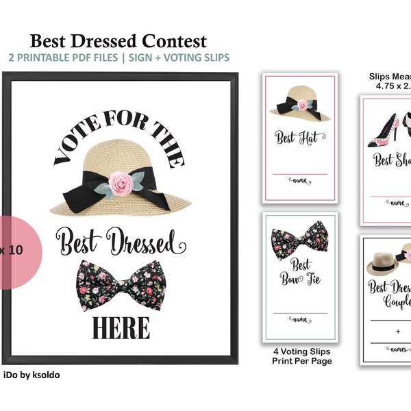 Derby Best Dressed Contest - Kentucky Derby Game -Best Dressed Contest -Best Hat -Best Bow Tie -Cutest Shoes -Best Dressed Couple -Printable
