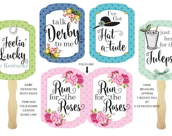 Kentucky Derby Hand Fan - Kentucky Derby Party Favor - Kentucky Derby Decor - Kentucky Derby Photo Props -Derby Party -DIY -Instant Download