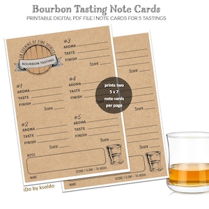 BOURBON TASTING Note Cards for 5 Tastings - Bourbon Tasting Notes - Bourbon Score Card -Bourbon Rating -Bourbon Tasting - Bourbon -Printable
