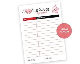 Valentines Cookie and Treat Swap SIGN UP SHEET - Valentines Cookie Exchange Sign Up Sheet - Cookie Swap -Cookie Exchange -Sign Up -Printable