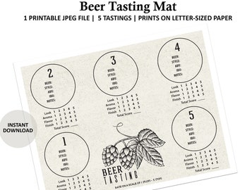 Beer Tasting Placemat - Beer Score Card- Beer Rating Sheet - Beer Tasting - Beer Rating - Beer Scoring - Beer Bash - Beer Notes - Printable