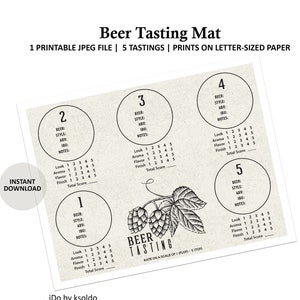Set de table dégustation de bière - carte de pointage de la bière - feuille d'évaluation de la bière - dégustation de bière - évaluation de la bière - évaluation de la bière - bière - notes de bière - imprimable