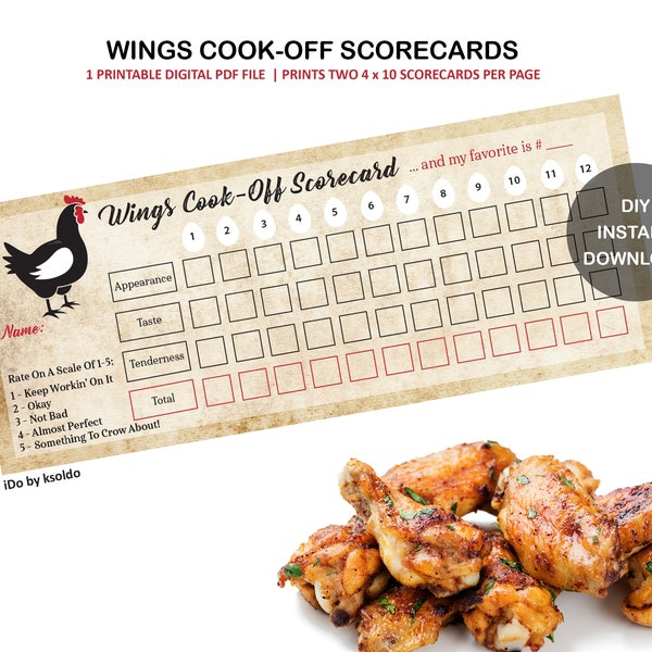 Wings COOK-OFF Scorecards - Chicken Wings Contest - Wings Contest -  Wings Cook-Off - Wings Cook Off - Wings Cookoff - BBQ Wings - Printable