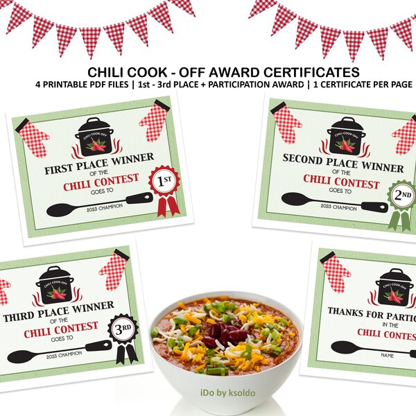 Chili Cook off Certificate Editable Etsy