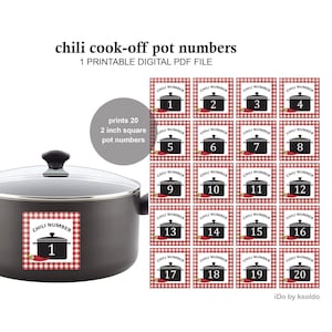Chili Cook Off POT NUMBERS 1 - 20 -Chili Cook Off -Chili Competition -Chili Contest -Chili Tasting -Chili Numbers -Cooking Contest-Printable