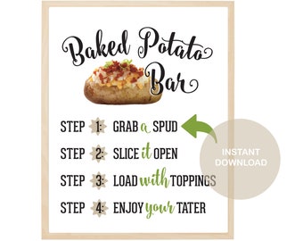 Baked Potato Bar Sign, Build Your Own Potato Station, Self Serve Potato Bar - Loaded Potato - Baked Potato -Spud -Tater -Printable -Download