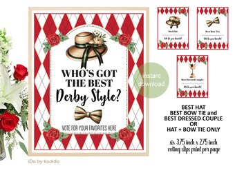 Kentucky Derby Party Best Derby Style - 3 Categories or Best Hat and Bow Tie Only -Derby Party Game - Best Dressed Contest -Best Hat Contest