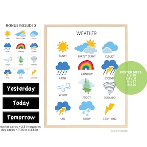 WEATHER Chart Poster - Weather Chart - Weather Prediction - Homeschool Resource - Classroom - Weather - Teacher Printable -Bright -Printable