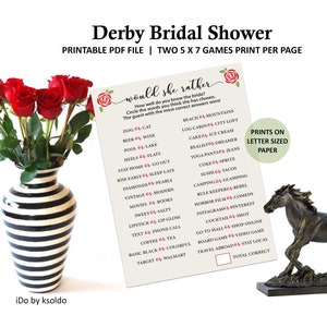 Derby Bridal Shower Would She Rather Game - Would She Rather Game - Who Knows the Bride Best - Derby Bridal Shower - Bridal Shower Games
