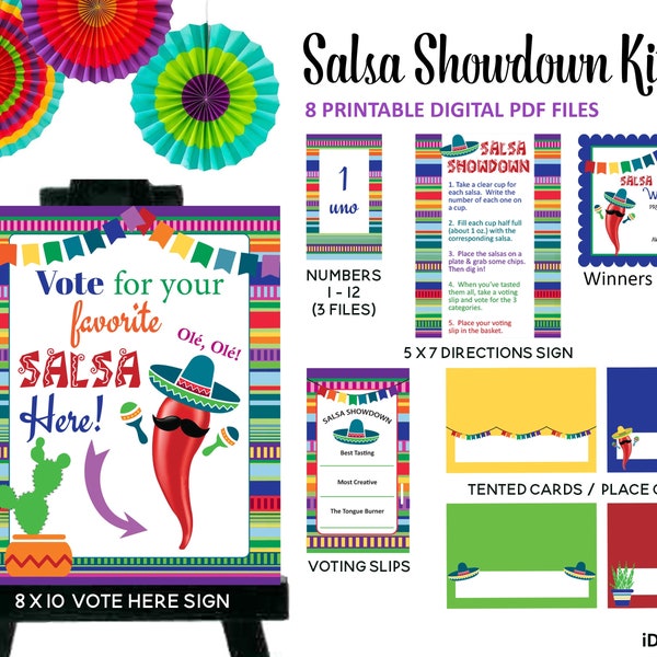 Kit Salsa Showdown - Cuisine de salsa - Tacos et tequila - Dégustation de salsa - Fiesta Party - Cinco de Mayo - Tableaux de bord de salsa - Évaluation de la salsa