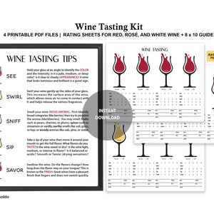 Wine Tasting Kit for Red, Rosé, and White Wine Plus Guide - Wine Tasting Party -Wine Score Cards - Wine Notes - Wine - Printable - Download