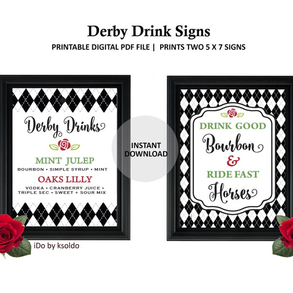 Kentucky Derby Bar Signs - Kentucky Derby Party - Kentucky Derby - Derby Party - Decor - Drink Signs - Mint Julep - Bourbon - Printable