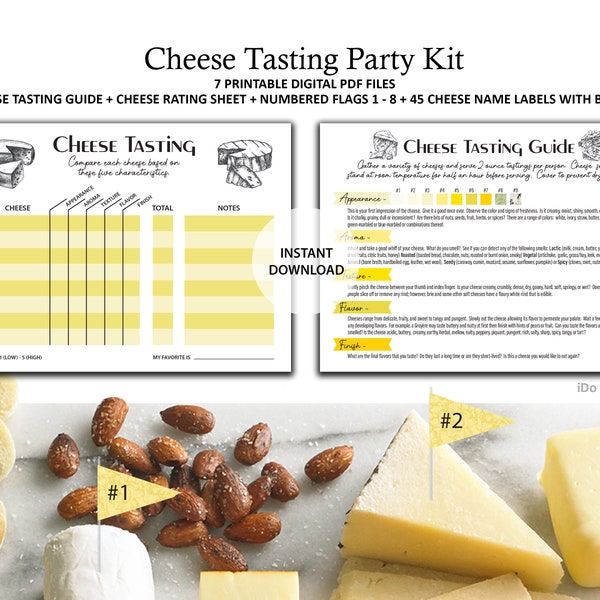 Printable Cheese Tasting Kit - Cheese Tasting Party - Cheese Tasting - Wine and Cheese - Tasting Party - Kit - Set - Printable - Download
