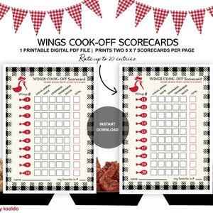 WINGS COOK-OFF Scorecards for 20 Entries - Wings Cook Off - Wings Tasting - Wings Contest - Wings Competition - Voting Ballots - Best Wings