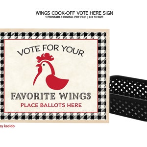 Vote no seu letreiro WINGS favorito - Letreiro de urna Wings Cook Off - Wings Cook Off - Competição Wings - Desafio Wings - 8 x 10 para impressão