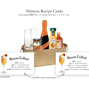 3 x 5 carte per ricette cocktail MIMOSA - 2 versioni - Ricette bevande Mimosa - Ricette Mimosa - Mimosa - Ricette cocktail - Stampabile
