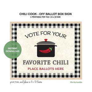Vote no seu letreiro de pimenta favorito - letreiro de urna do Chili Cook Off - Chili Cook Off - Competição de pimenta - Desafio de pimenta - 8 x 10 para impressão