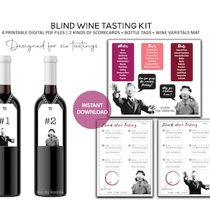 BLINDE WIJNPROEVEN Kit - Blinde wijnproeverij - Wijngids - Guess The Varietal - Guess The Wine - Beoordelingsblad wijn - Labels wijnfles - Wijn