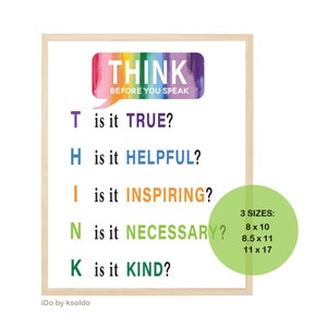 THINK Before You SPEAK Classroom Sign - Before You Speak Think Sign - Classroom Decor -Classroom Rules -School -Respect -Printable -Download